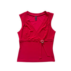 Vtg Y2K Star City Babydoll Top Red Rhinestone Romantic Feminine Glam Cocktail